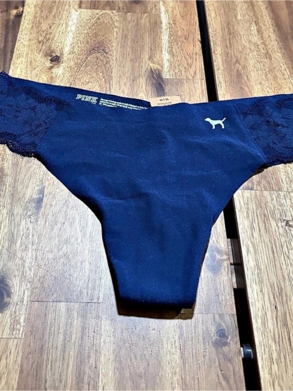 NWT PINK Victoria’s Secret Navy Blue Thong Panty Blue Size Medium